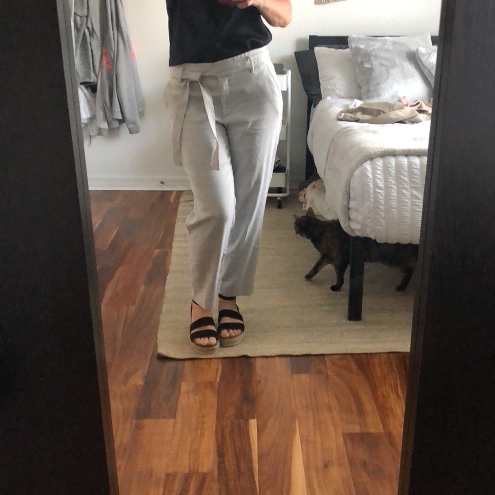 Anne Taylor Loft Grey Belted Linen Blend Career Pants- Size 6